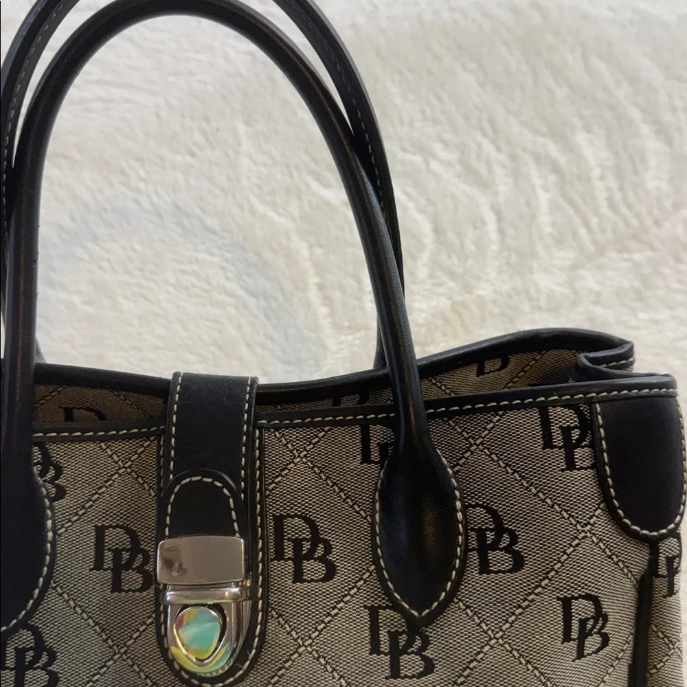 Dooney & Bourke DB Monogram Black & Grey Canvas Satchel Top Handle Bag Classic